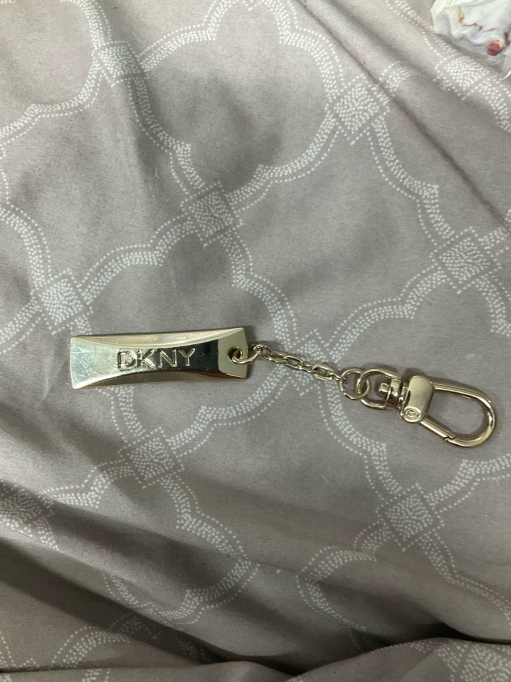 DKNY Gold Metal Logo Tag Keychain